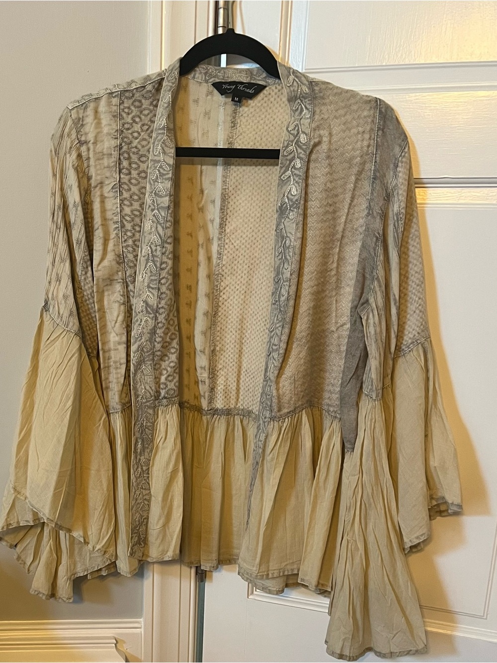 Vintage-Inspired Neutral Patchwork Peasant kimono - Beige & Gray